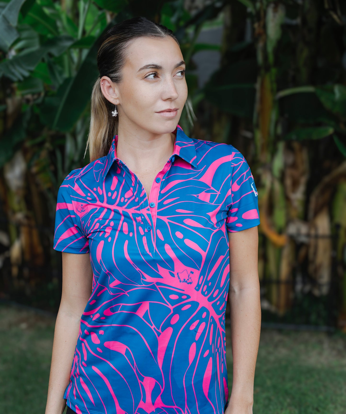 "Monstera 2-0" Contrast 2 - OGA Women's Polo - Royal / Pink
