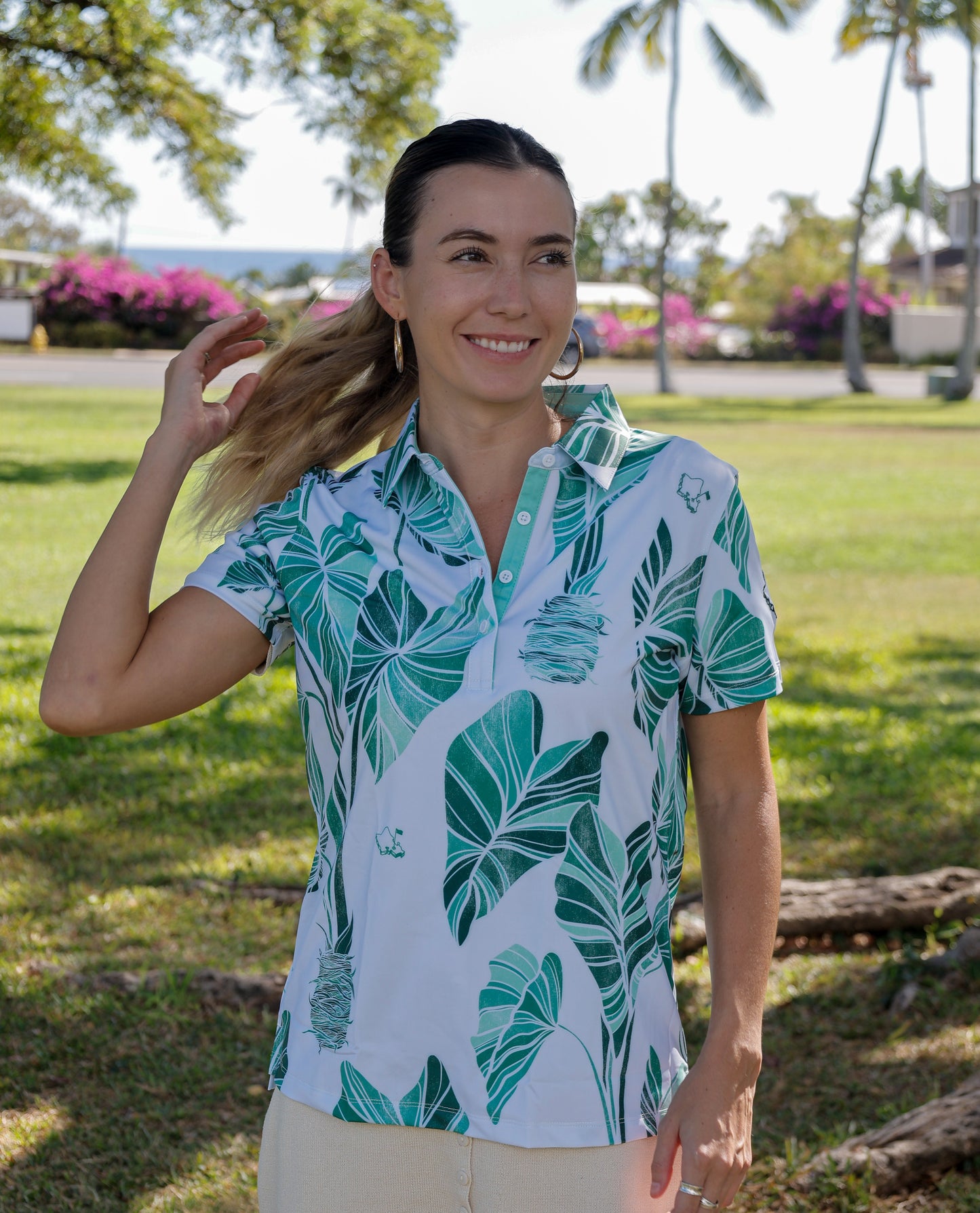 "Kalo" Green - OGA Women's Polo - Multi Green