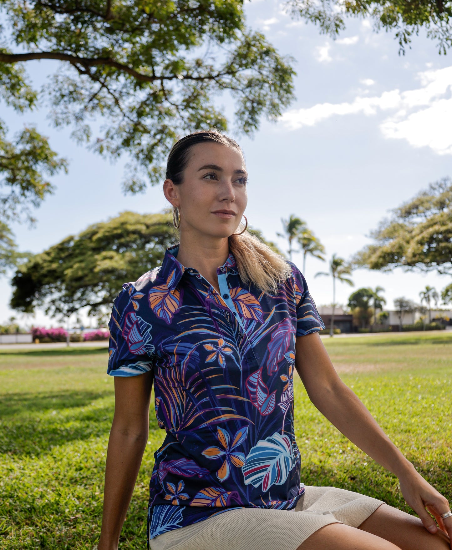 "Tropix" Electric Blues - OGA Women's Polo - Multi Blue