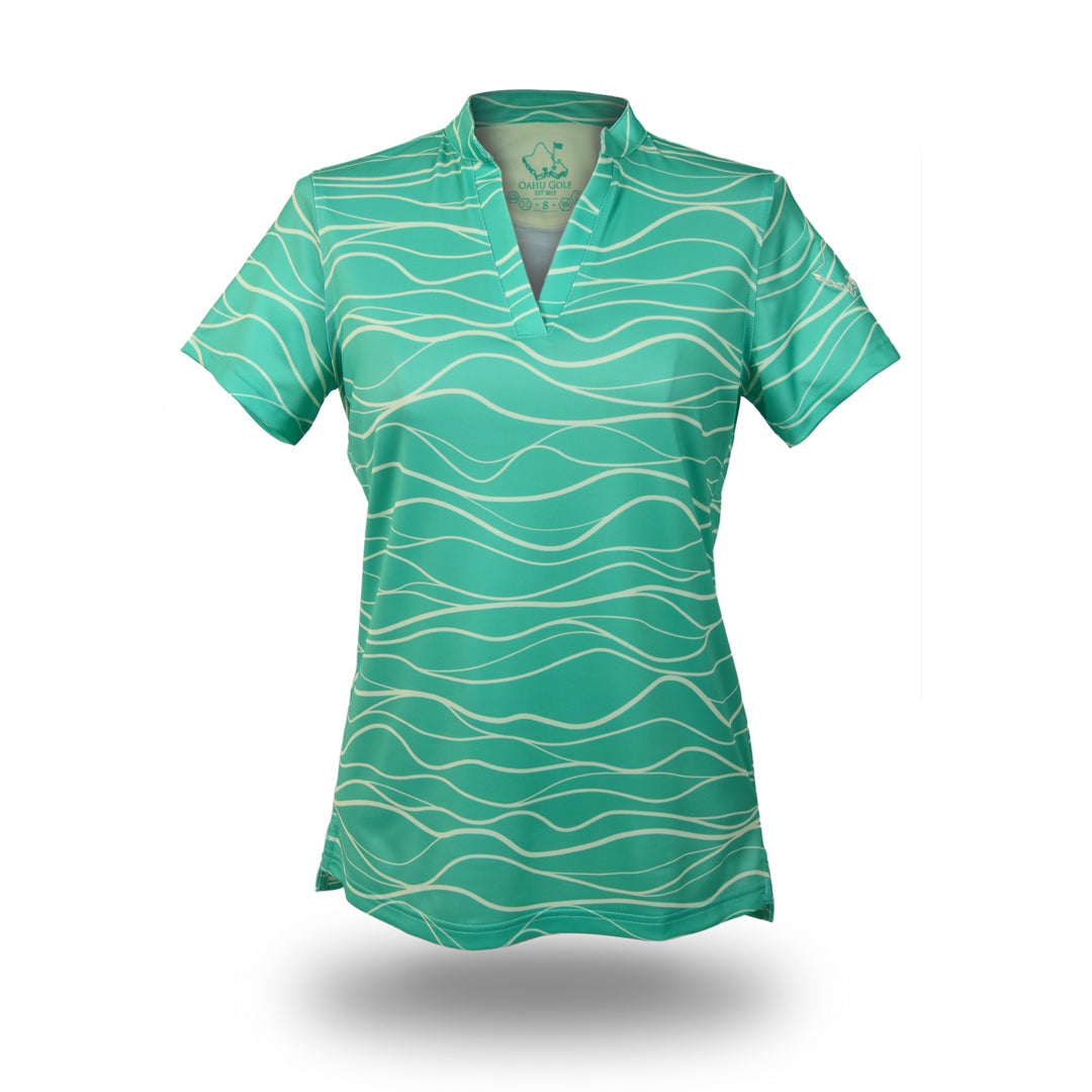 "Wavy Seafoam" - OGA Ladies Polo - Seafoam Green