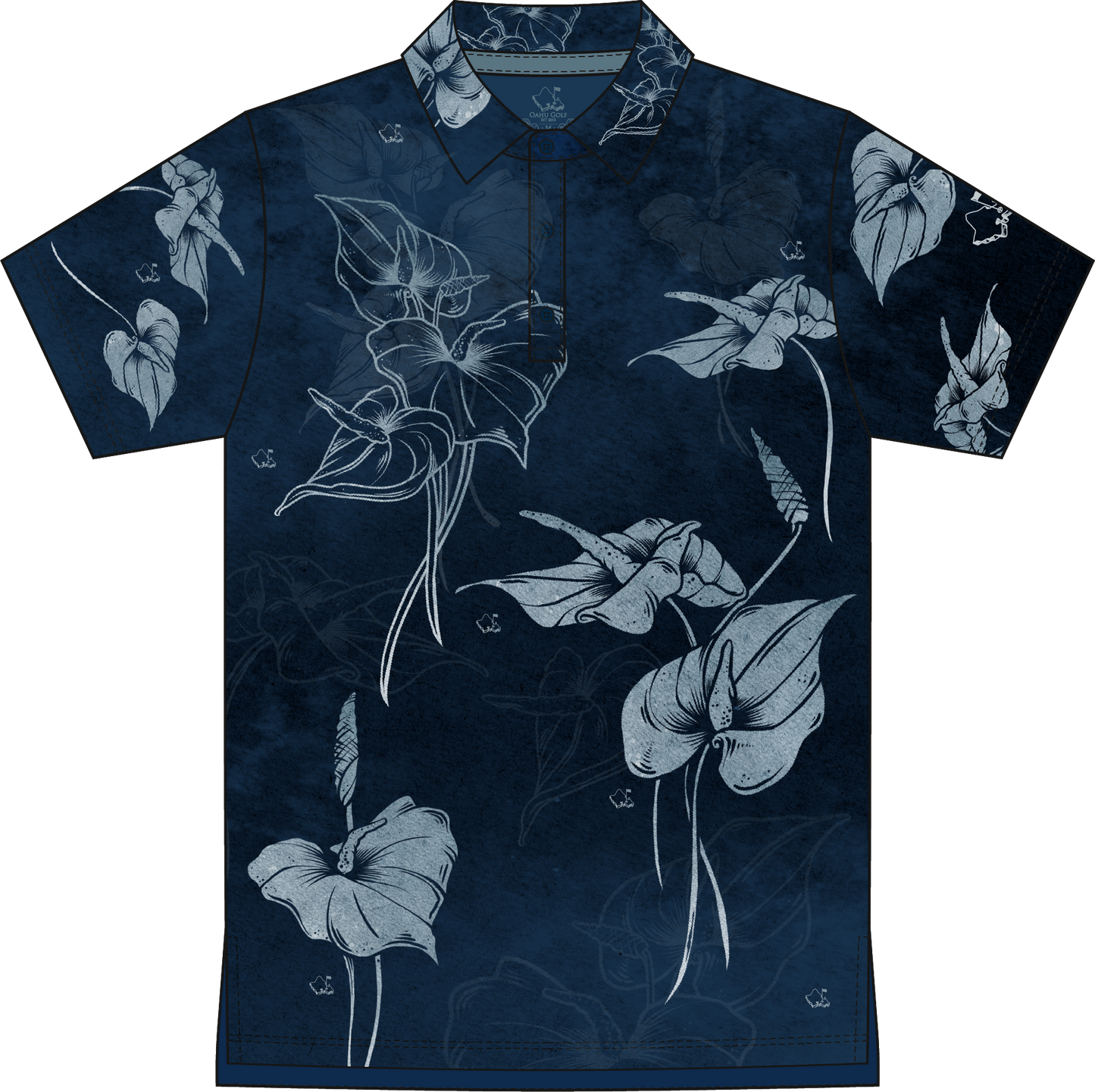 "Anthurium" Dark Night - OGA Men's Polo - Night Blues