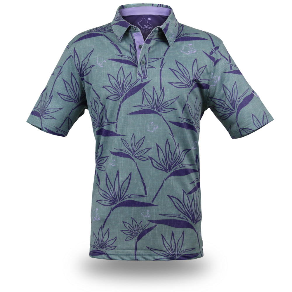 "Birdies of Paradise" Graphite Ube - OGA Men's Polo - Graphite Gray / Ube Purple