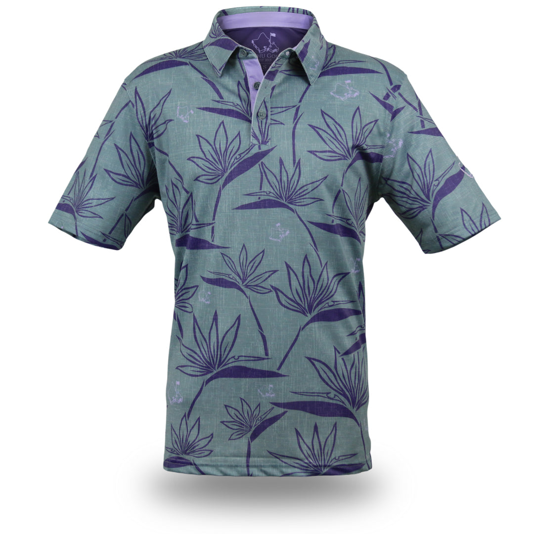 "Birdies of Paradise" Graphite Ube - OGA Men's Polo - Graphite Gray / Ube Purple