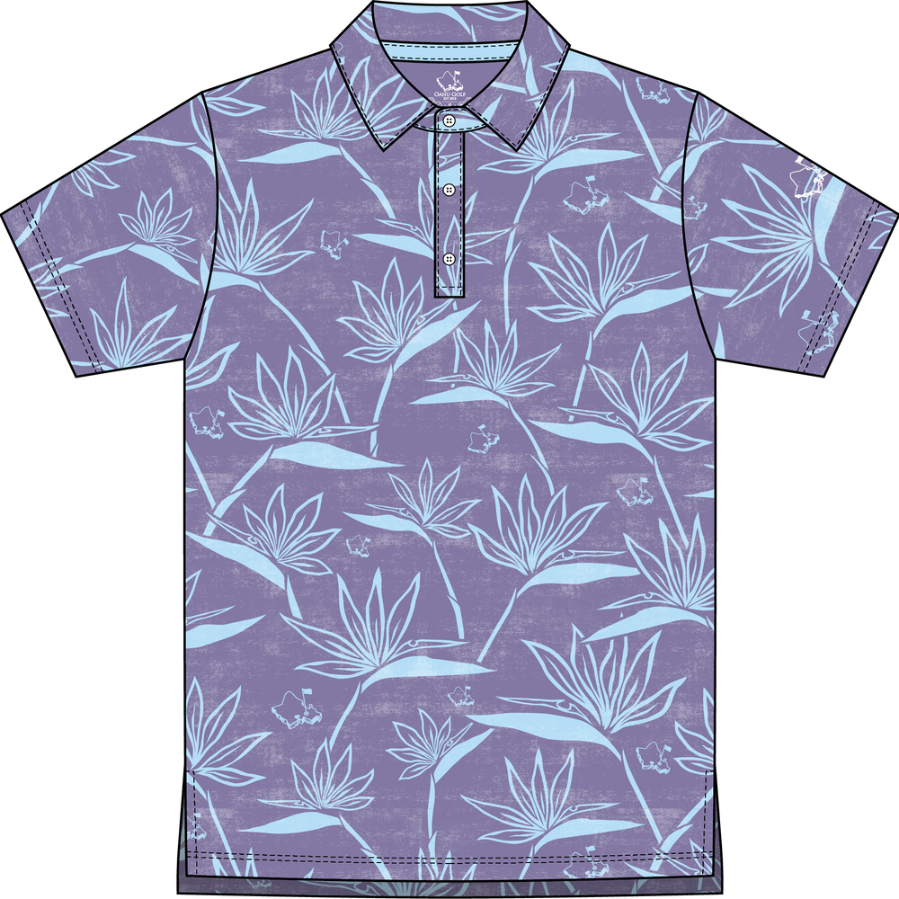 "Birdies of Paradise" Ube Sky - OGA Youth Polo - Ube / Periwinkle