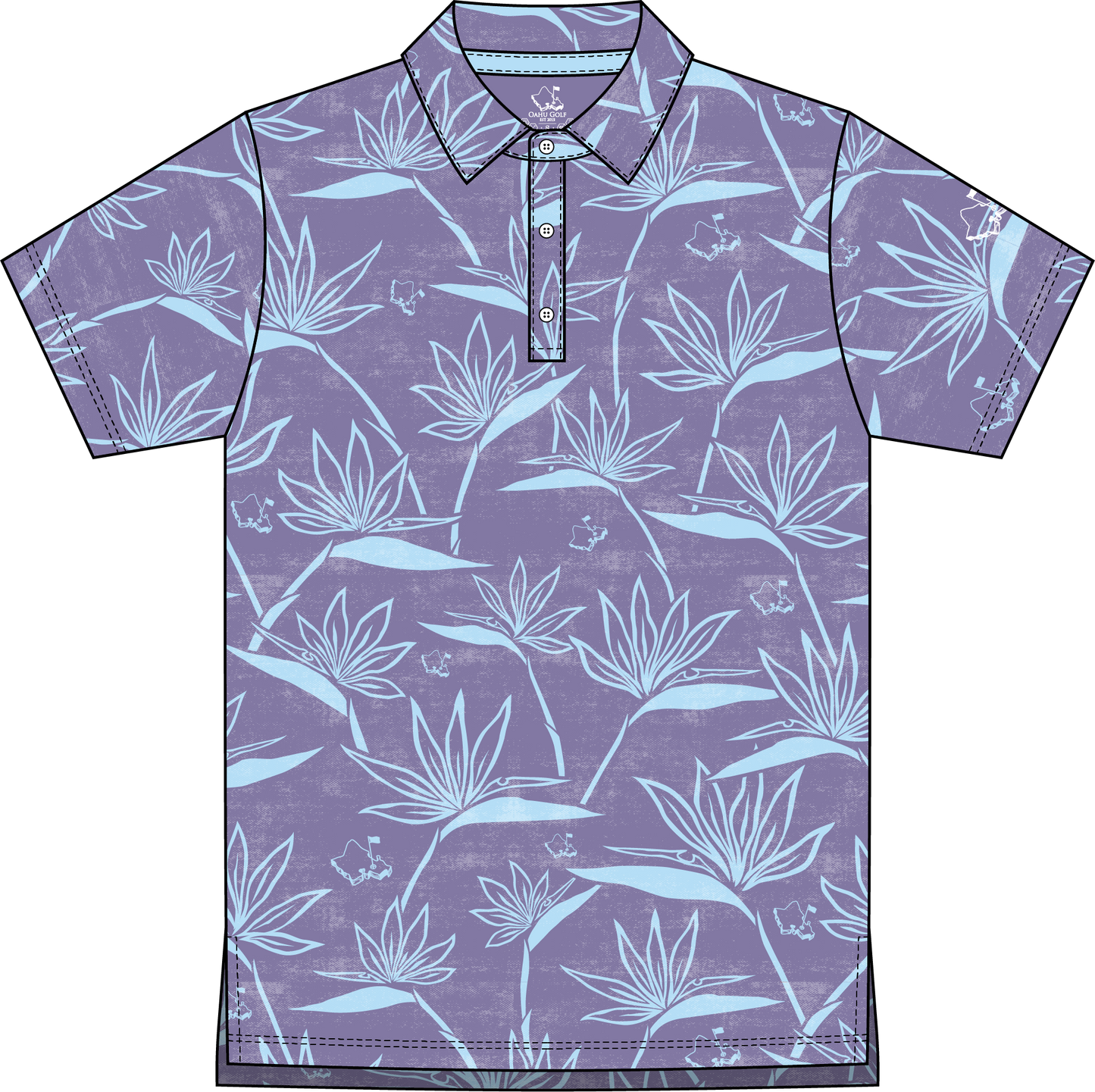 "Birdies of Paradise" Ube Sky - OGA Youth Polo - Ube / Periwinkle