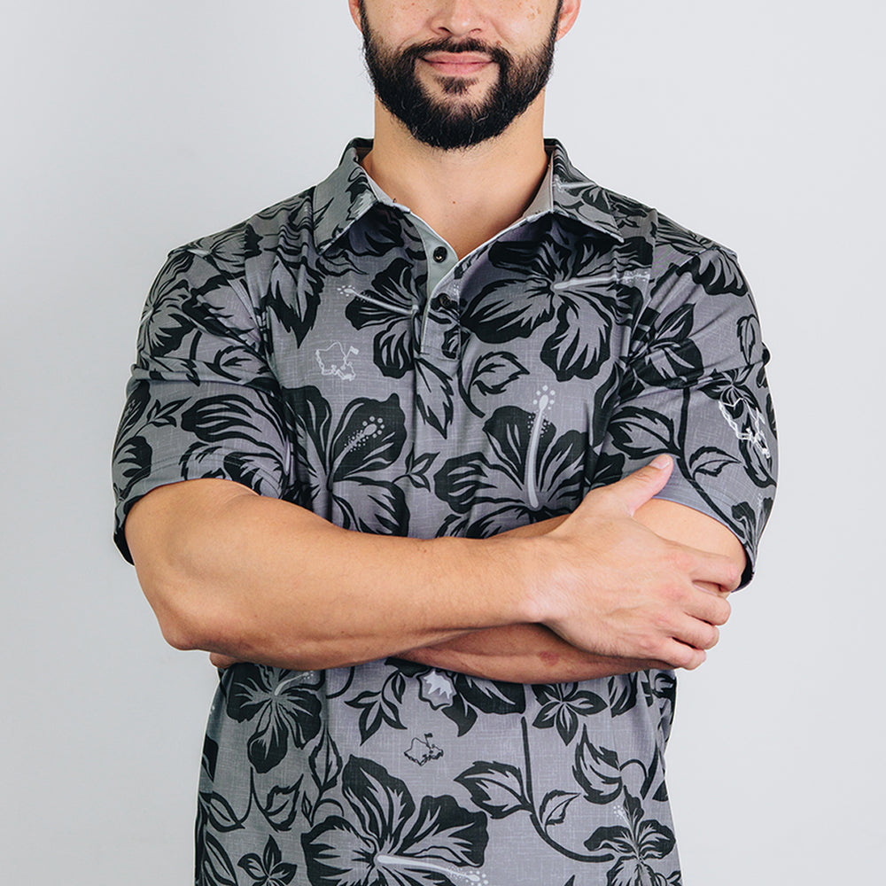 
                      
                        "Bloom" Black Smoke - OGA Men's Polo - Black Obsidian / Gray Smoke
                      
                    