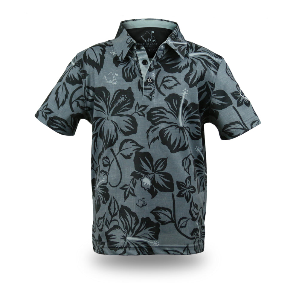 "Bloom" Black Smoke - OGA Youth Polo - Black Obsidian / Gray Smoke