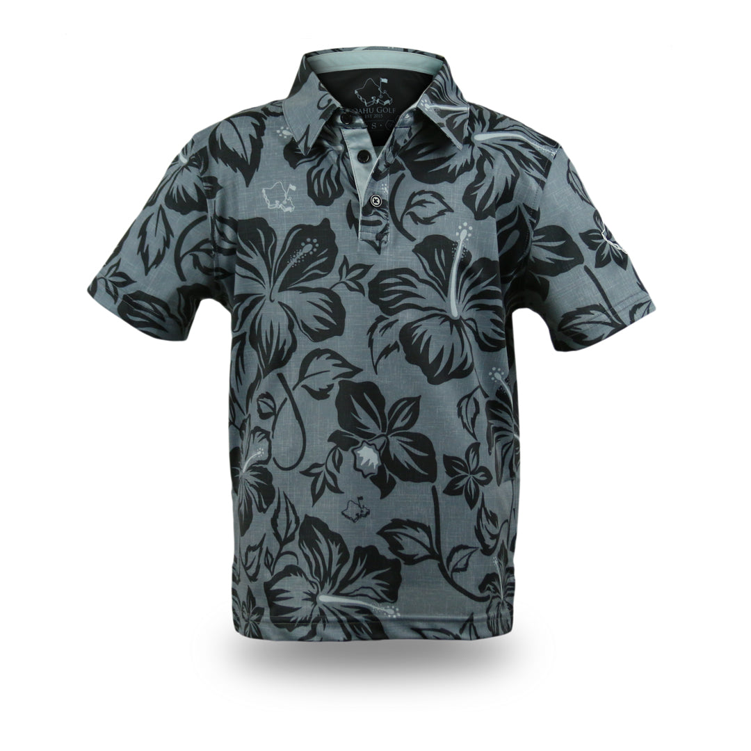 "Bloom" Black Smoke - OGA Youth Polo - Black Obsidian / Gray Smoke