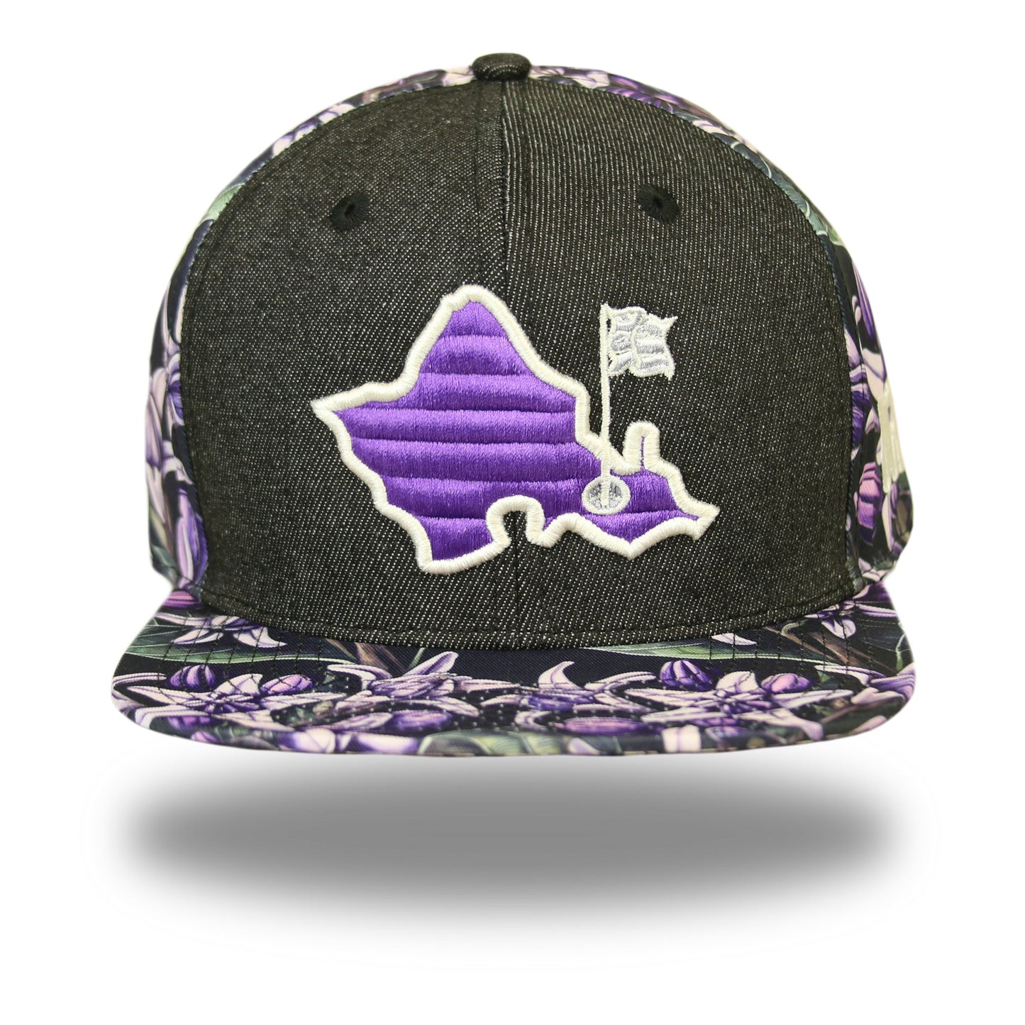 "Ube Crown Flower" - 6 Panel Flatbill Snapback - Black / Purple