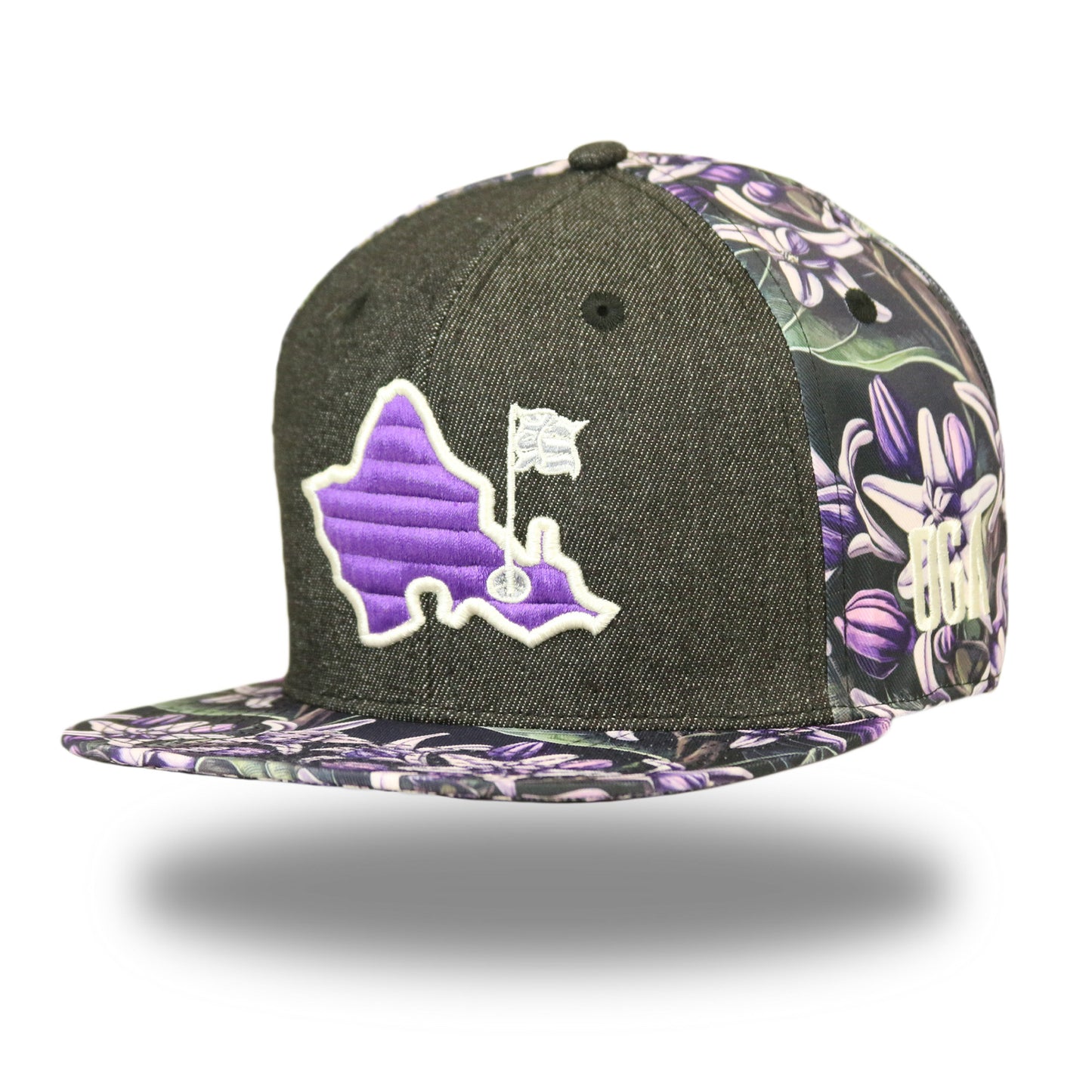 "Ube Crown Flower" - 6 Panel Flatbill Snapback - Black / Purple