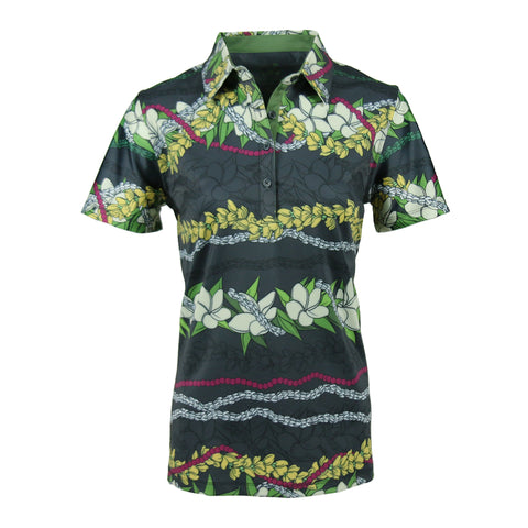 "Floral Stripes" - OGA Women's Polo - Multi Black