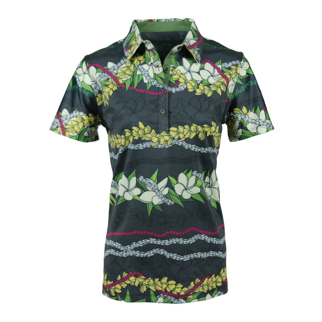 "Floral Stripes" - OGA Women's Polo - Multi Black