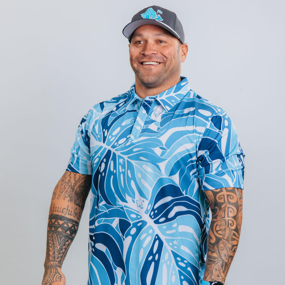 "Monstera 2.0" Variegated Slate - OGA Men's Polo - Slate Blues
