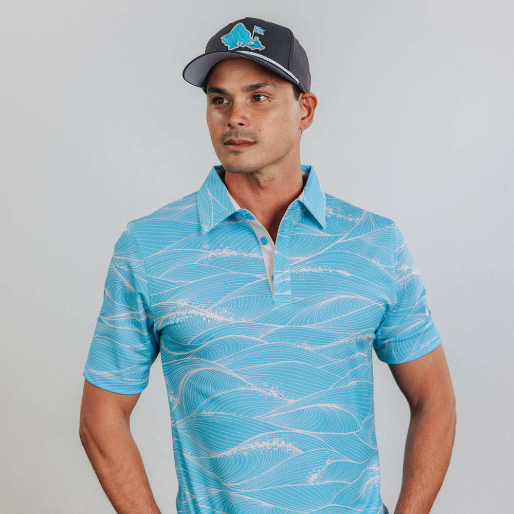 "Fluid" Aqua Foam - OGA Men's Polo - Aquamarine / Sea Foam White