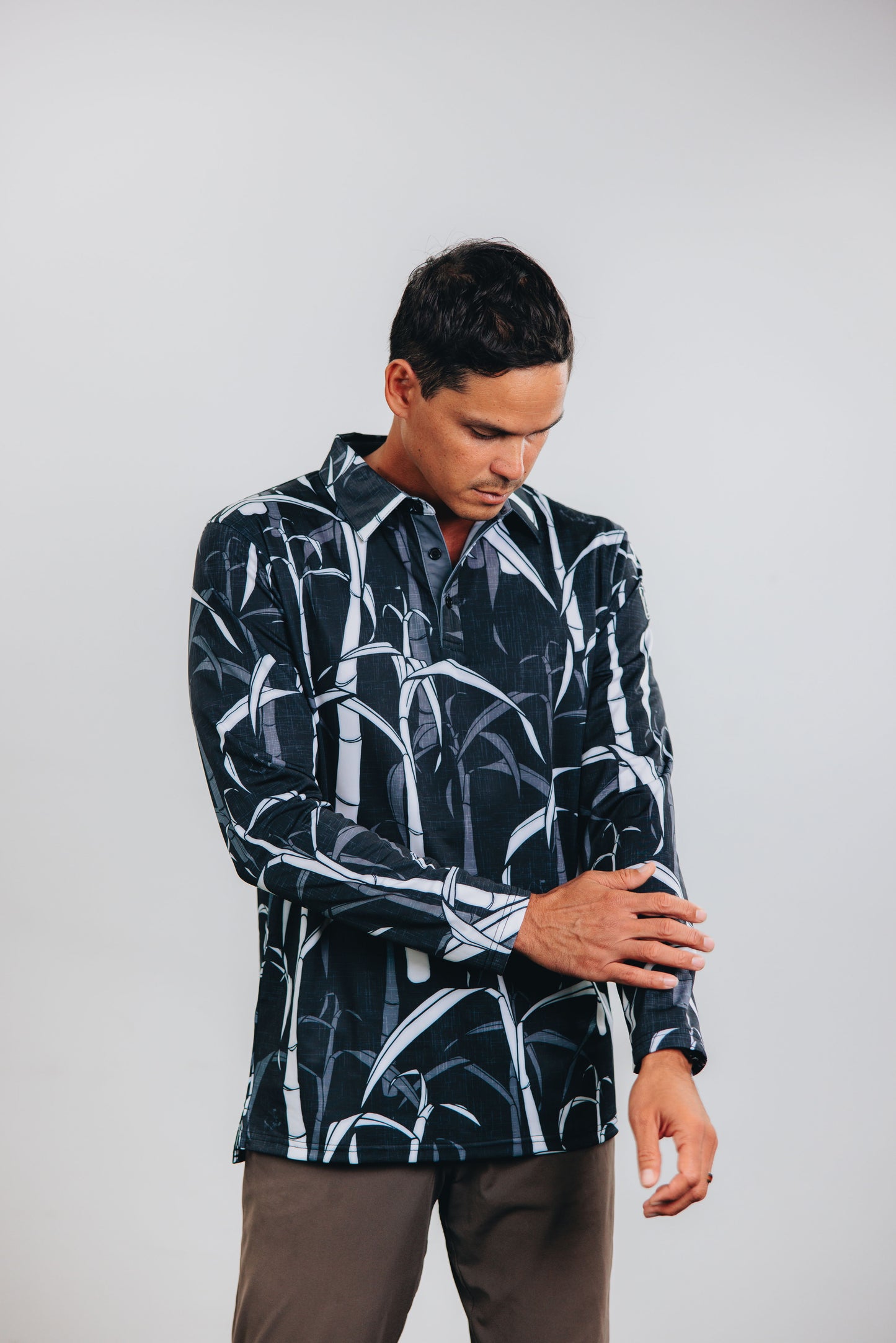 "Sugarcane" Onyx Fields - OGA Men's Long Sleeve Polo - Onyx