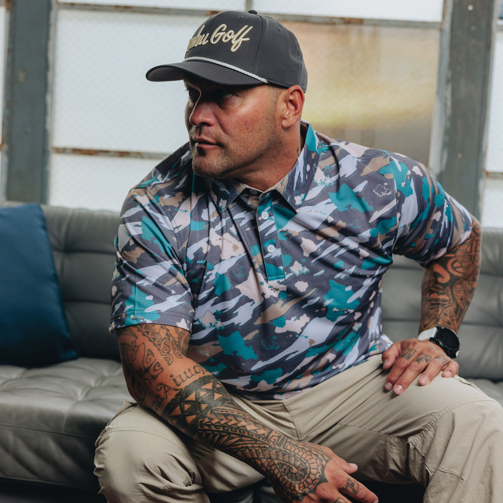 "Island Flow Camo" - OGA Men's Polo - Teal / Sand