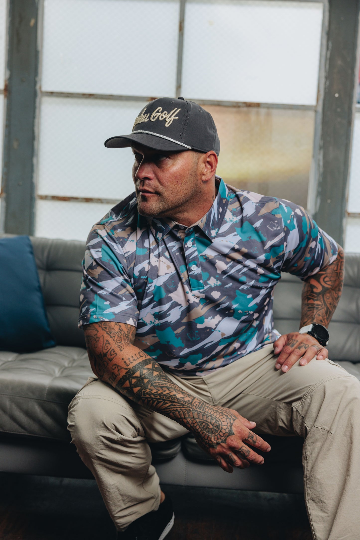 "Island Flow Camo" - OGA Men's Polo - Teal / Sand