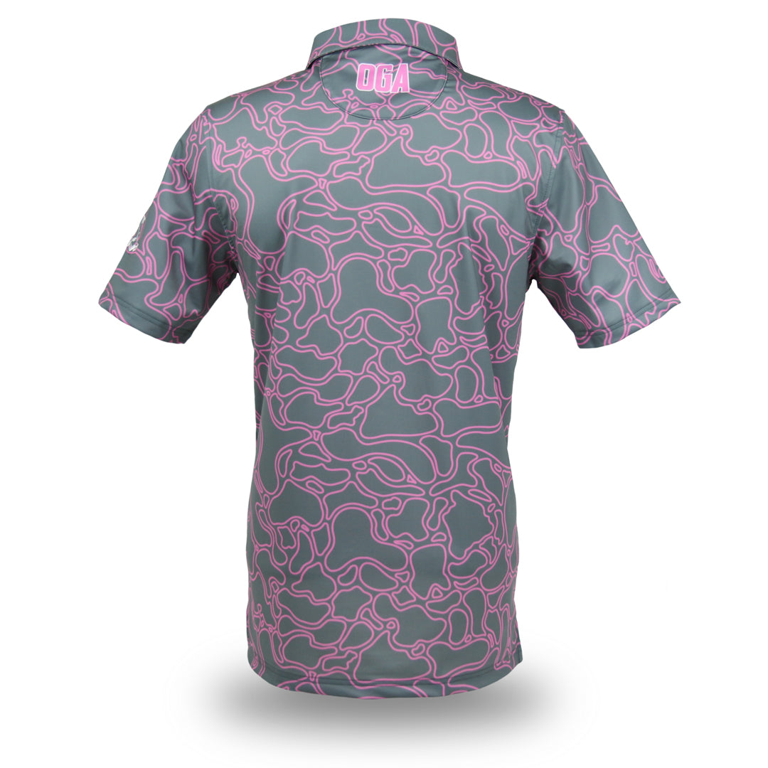 "Island Coral" Pink Metal - OGA Men's Polo - Gray / Pink