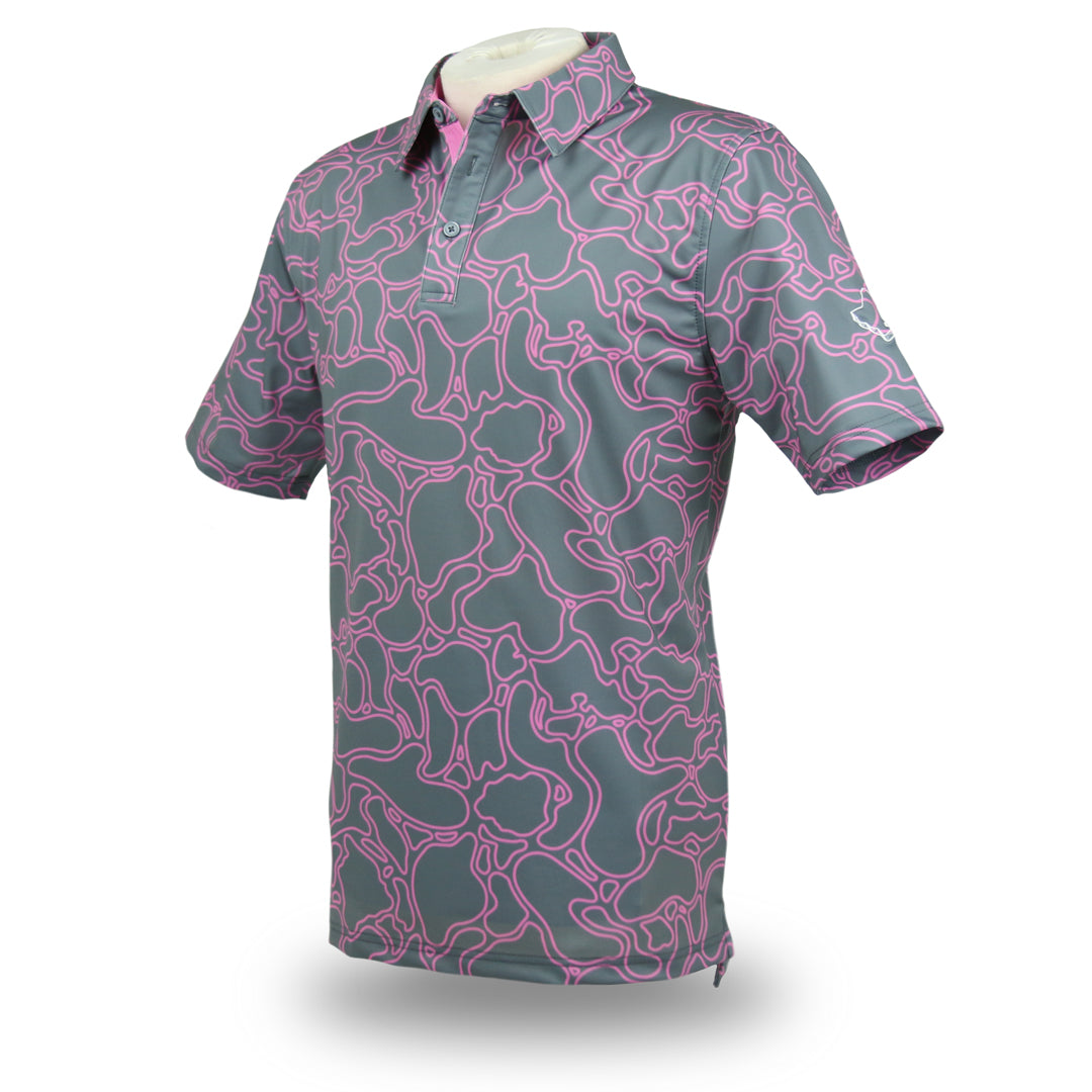 "Island Coral" Pink Metal - OGA Men's Polo - Gray / Pink