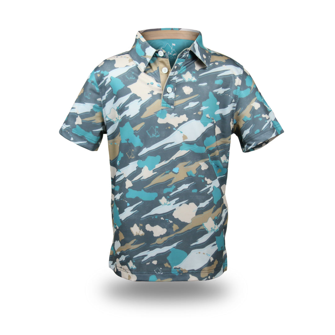 "Island Flow Camo" - OGA Youth Polo - Teal / Sand
