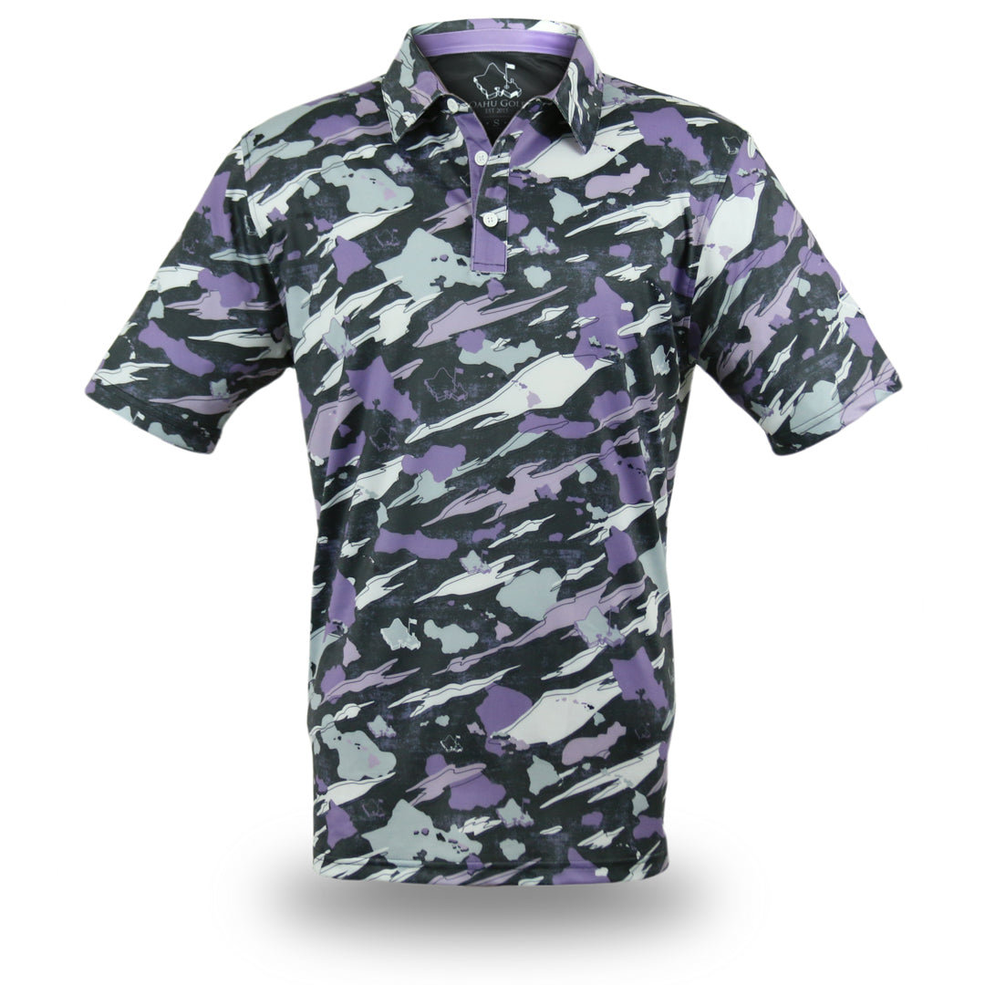 "Island Flow" Ube Graphite Camo - OGA Men's Polo - Gray / Ube Purple