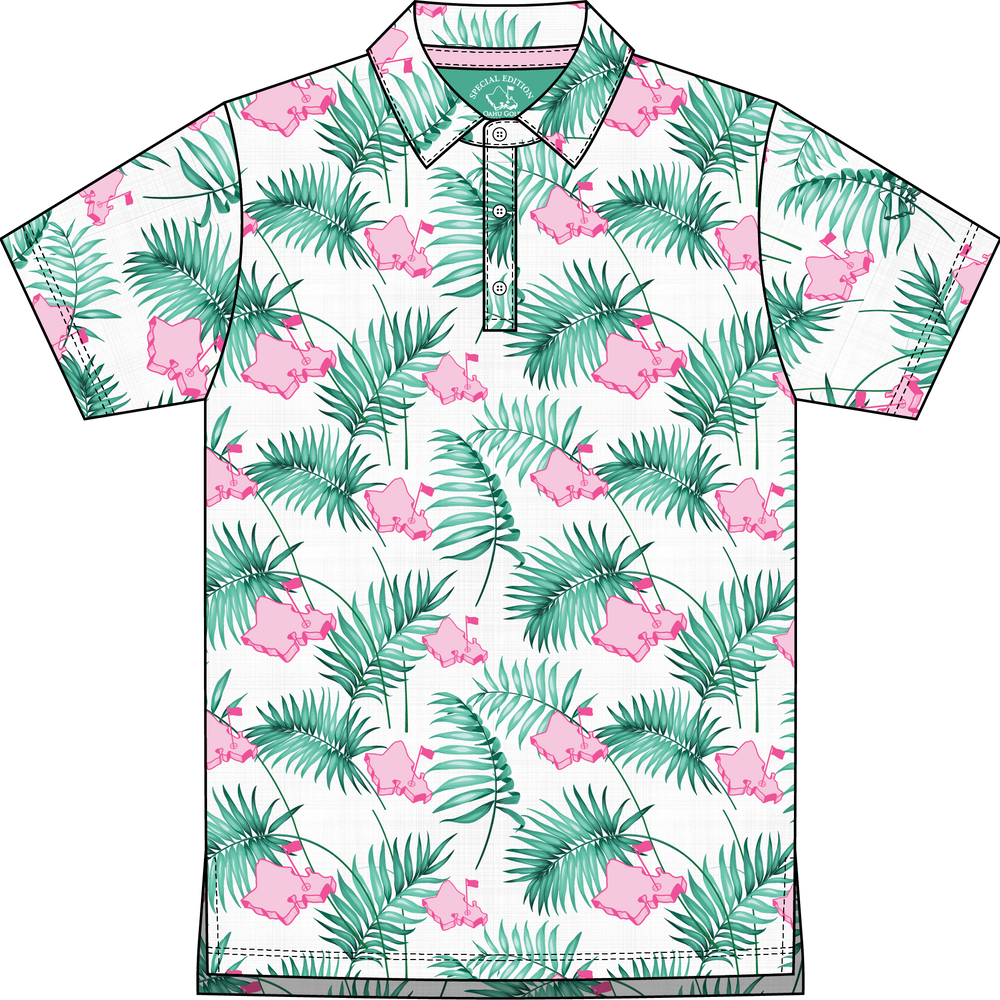 "It's About Time" White Tropics - OGA Youth Polo - White / Pink / Green