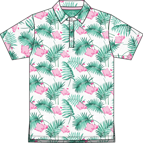 "It's About Time" White Tropics - OGA Youth Polo - White / Pink / Green