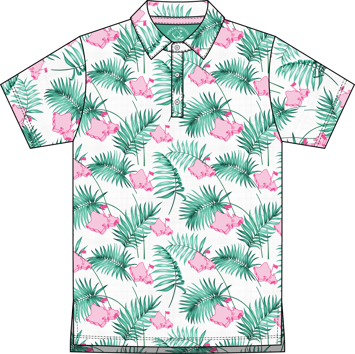 "It's About Time" White Tropics - OGA Youth Polo - White / Pink / Green