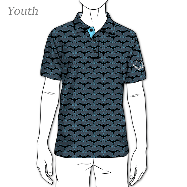 "Iwa Flock" Charcoal Sky - OGA Youth Polo - Charcoal / Sky Blue