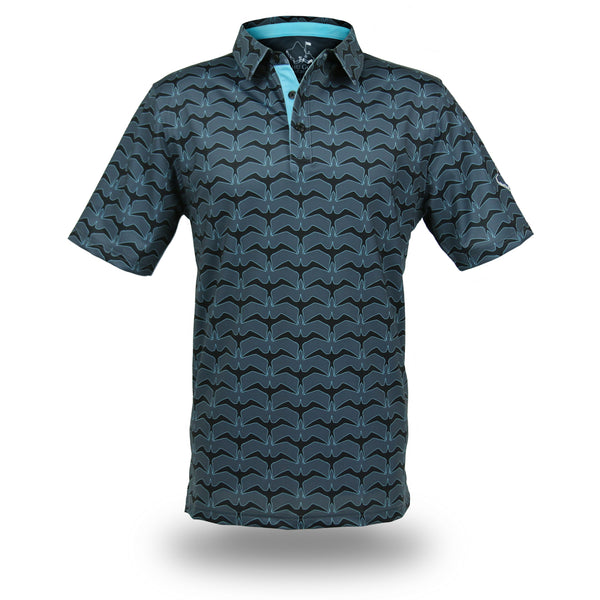 "Iwa Flock" Charcoal Sky - OGA Men's Polo - Charcoal / Sky Blue