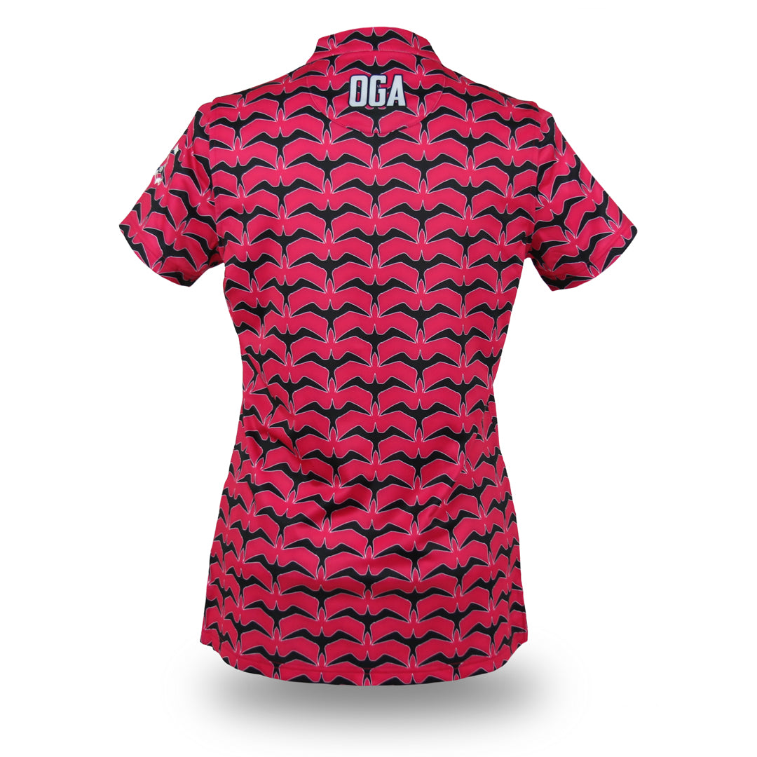 "Iwa Flock" Pink Sky - OGA Women's Polo - Magenta / Black