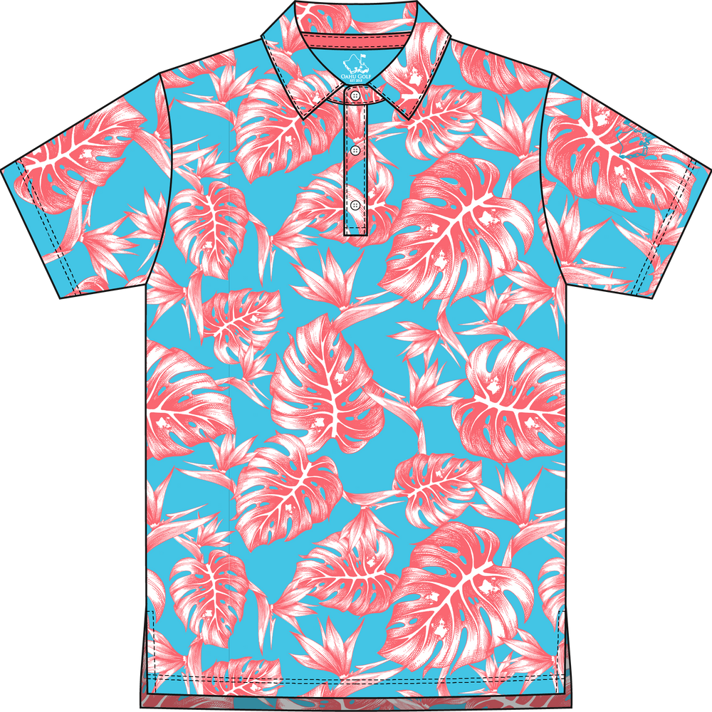 "Jungle" Tropical Sky - OGA Youth Polo - Pink / Sky Blue