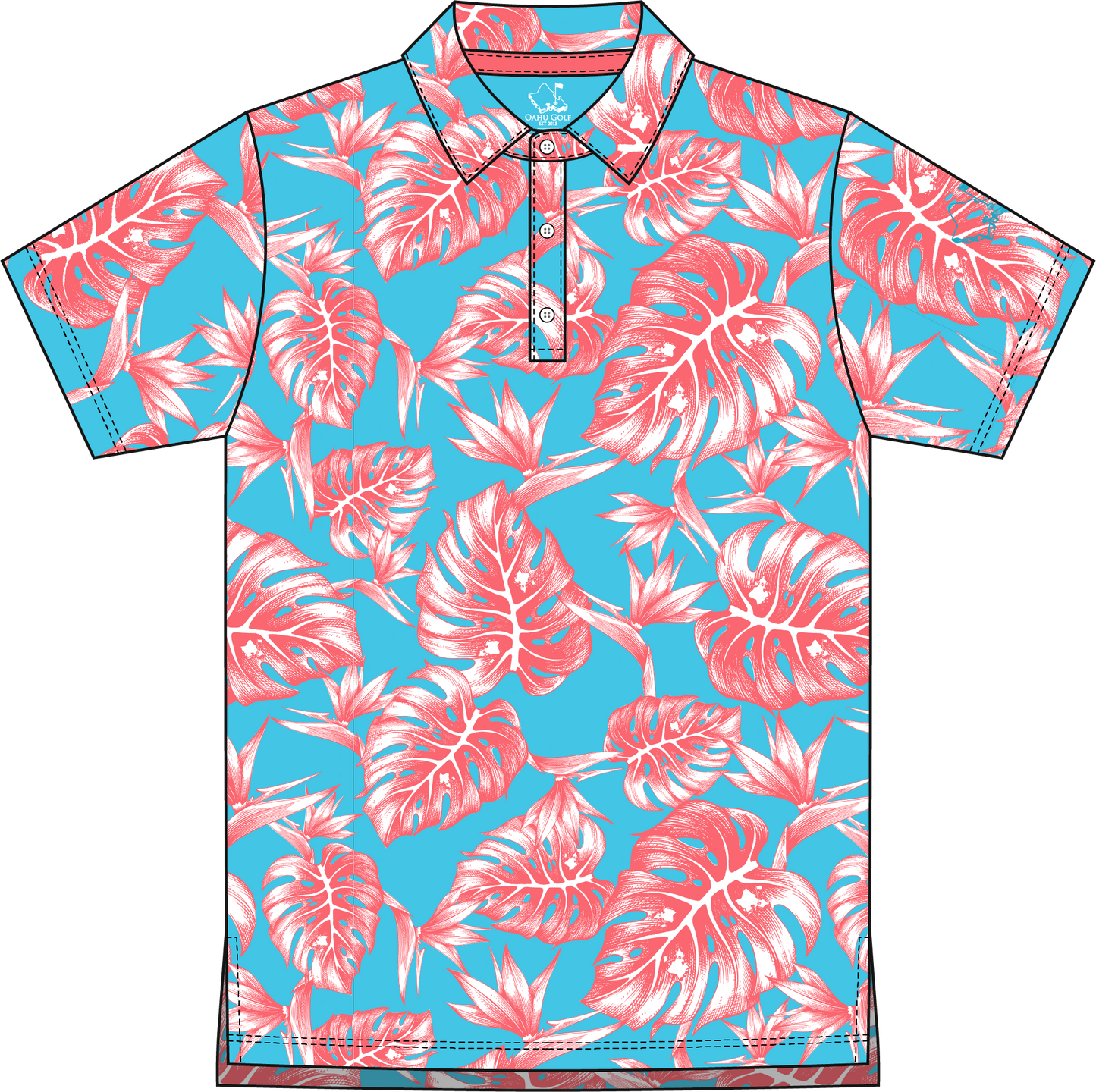"Jungle" Tropical Sky - OGA Youth Polo - Pink / Sky Blue