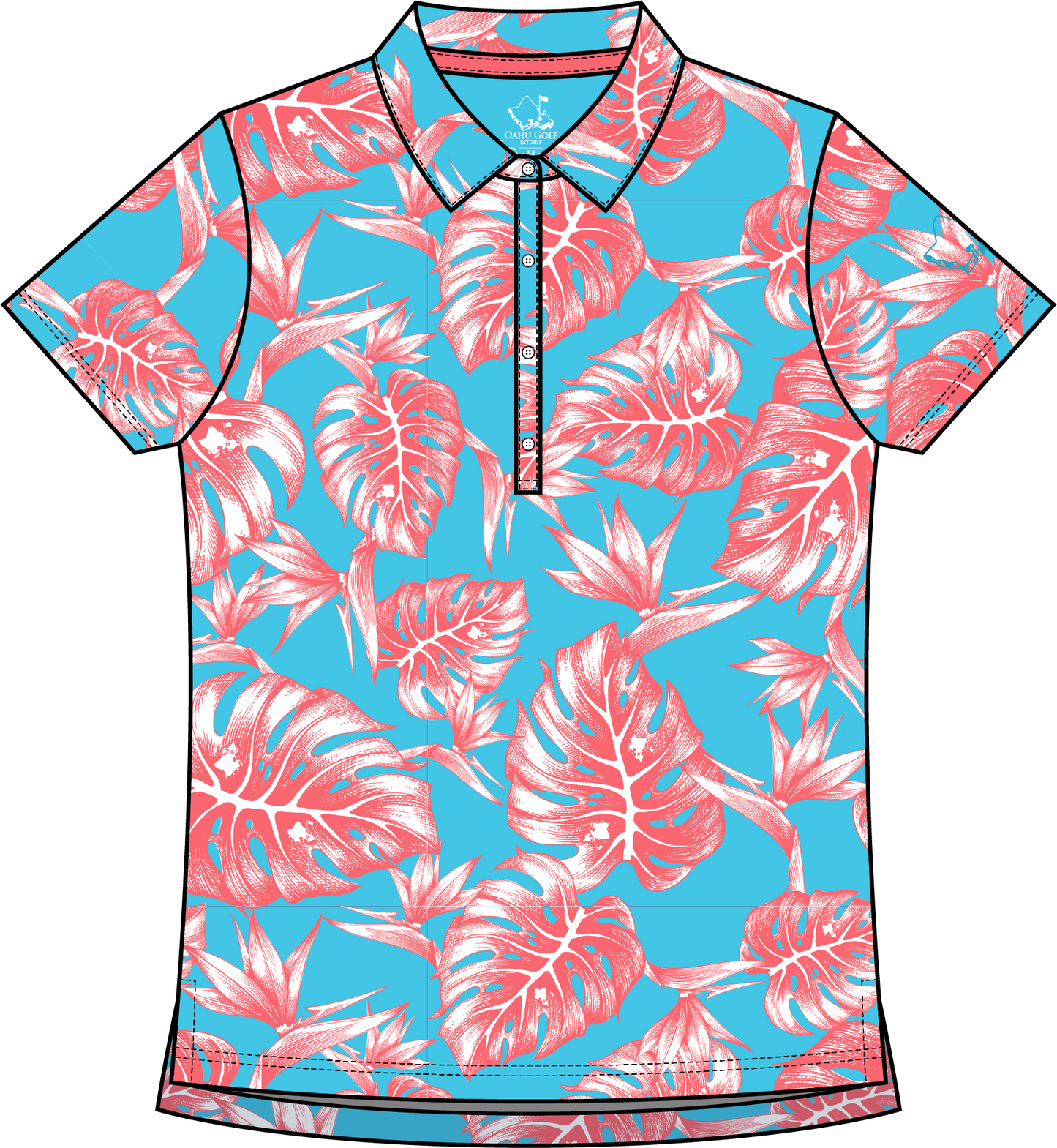 "Jungle" Tropical Sky - OGA Women's Polo - Pink / Sky Blue