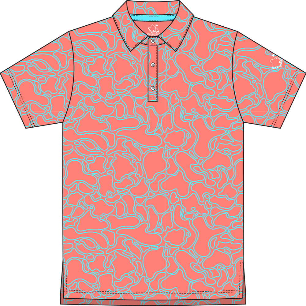 "Island Coral" Aqua Reef - OGA Youth Polo - Aqua / Coral