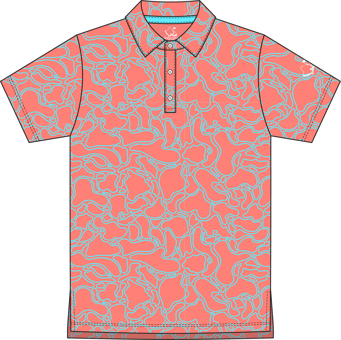"Island Coral" Aqua Reef - OGA Youth Polo - Aqua / Coral