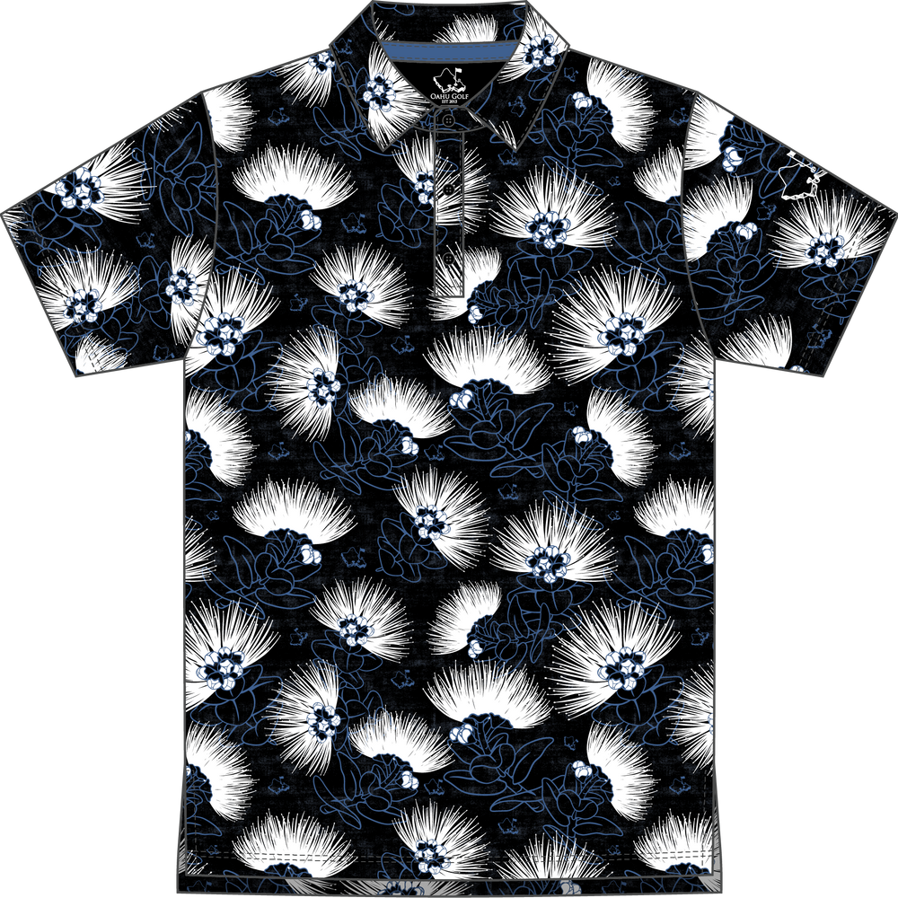 "Ohia Lehua" Ghost Bloom - OGA Youth Polo - Black / White