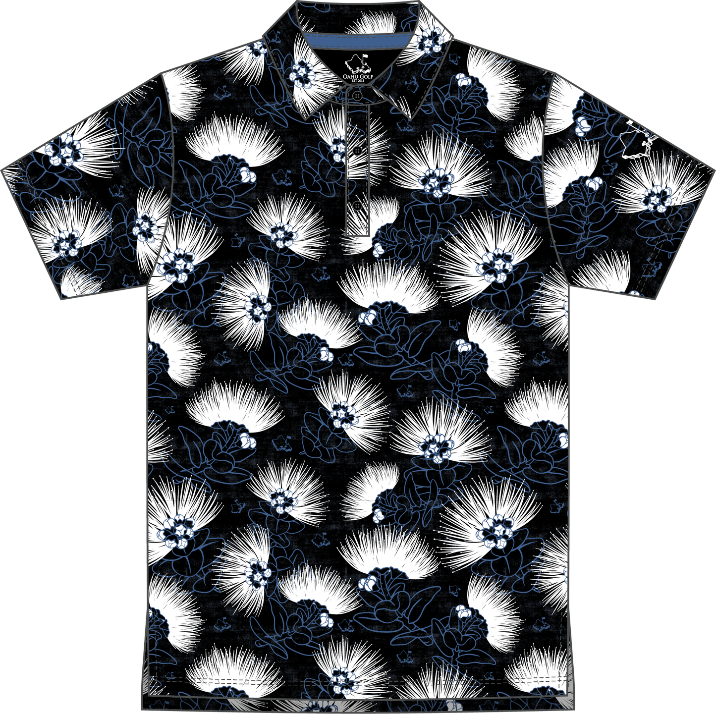 "Ohia Lehua" Ghost Bloom - OGA Youth Polo - Black / White