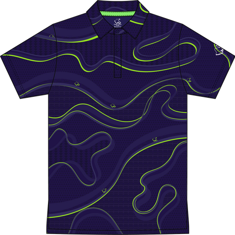 "Tribal Flow" Neon Violet - OGA Youth Polo - Dark Violet / Neon Green