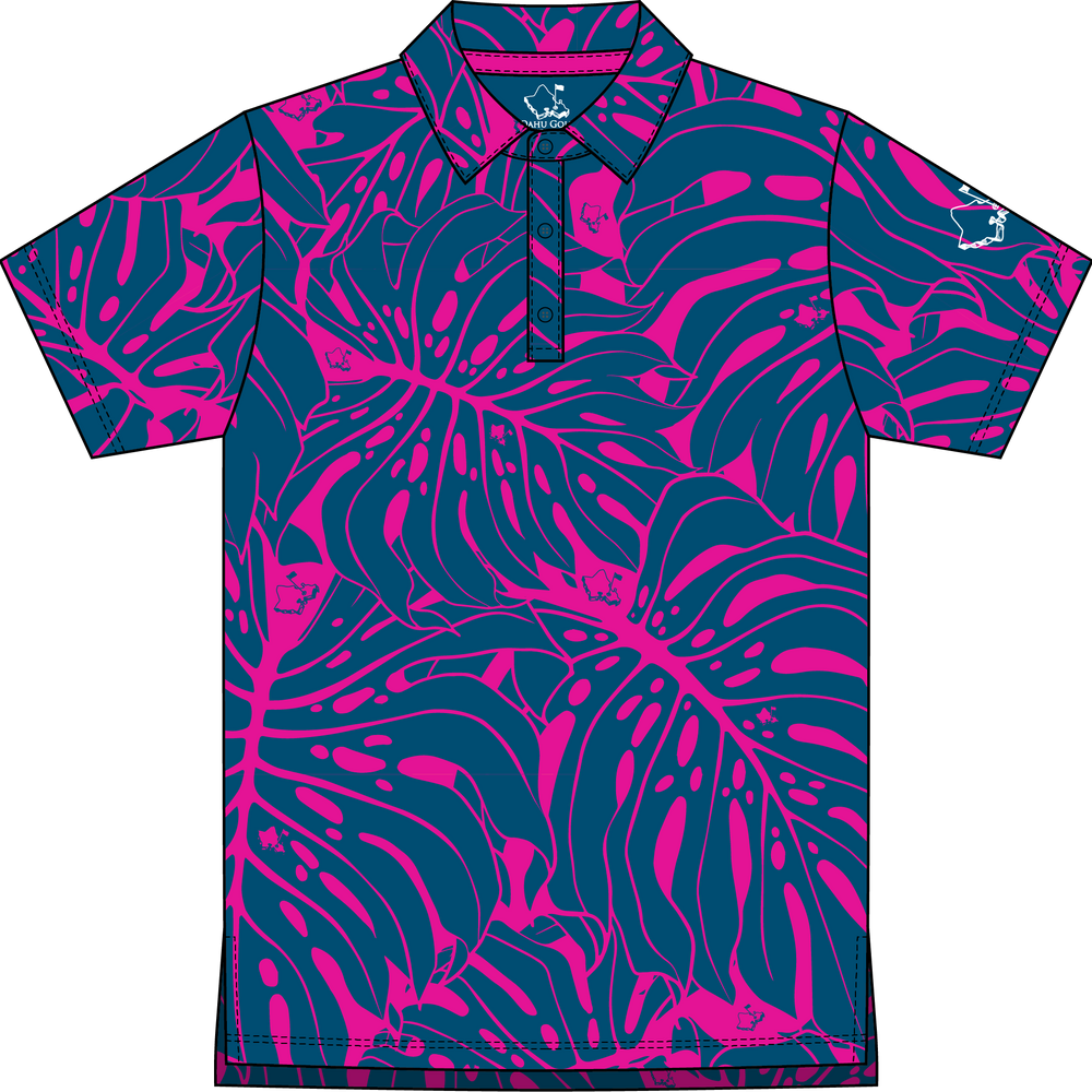 "Monstera 2-0" Contrast 2 - OGA Youth Polo - Royal / Pink