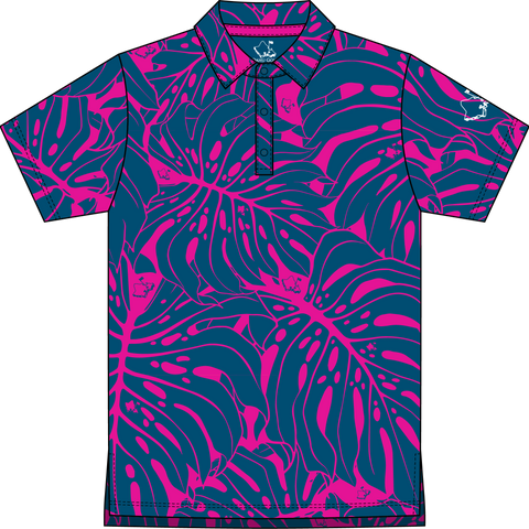 "Monstera 2-0" Contrast 2 - OGA Youth Polo - Royal / Pink