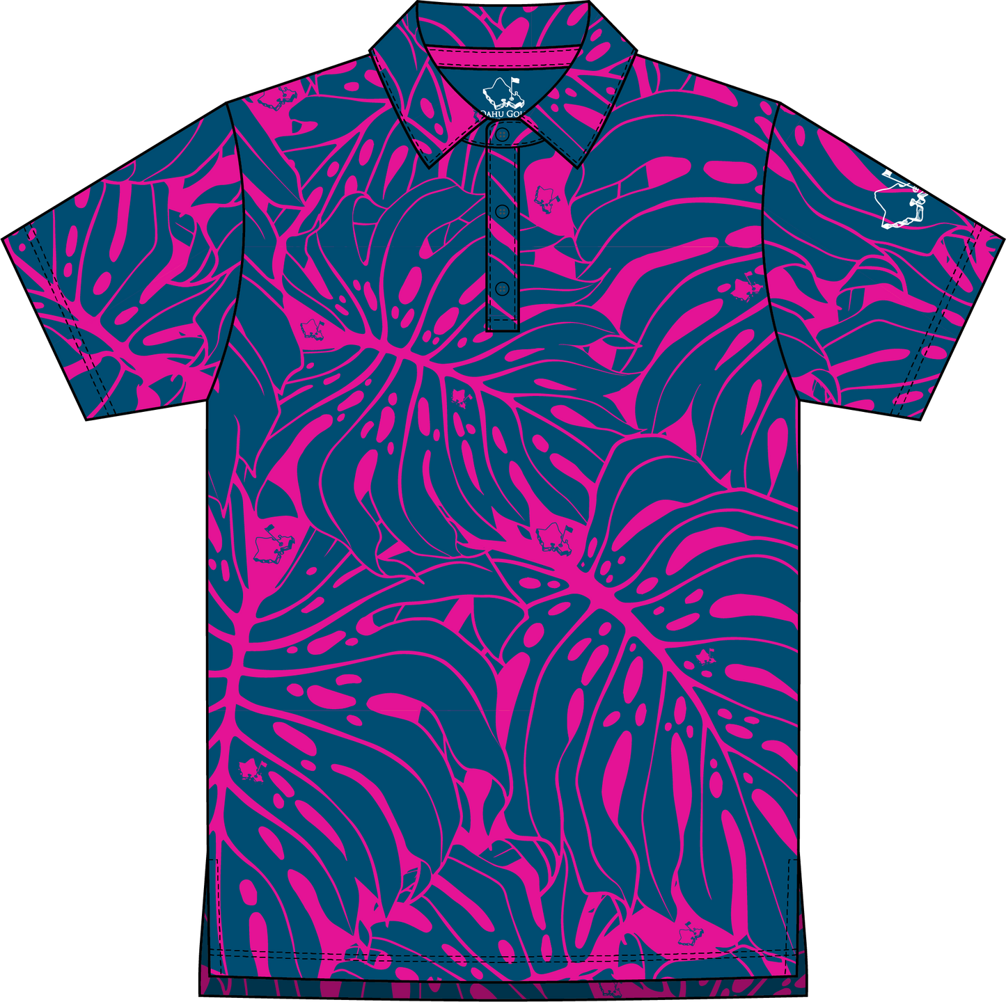 "Monstera 2-0" Contrast 2 - OGA Youth Polo - Royal / Pink