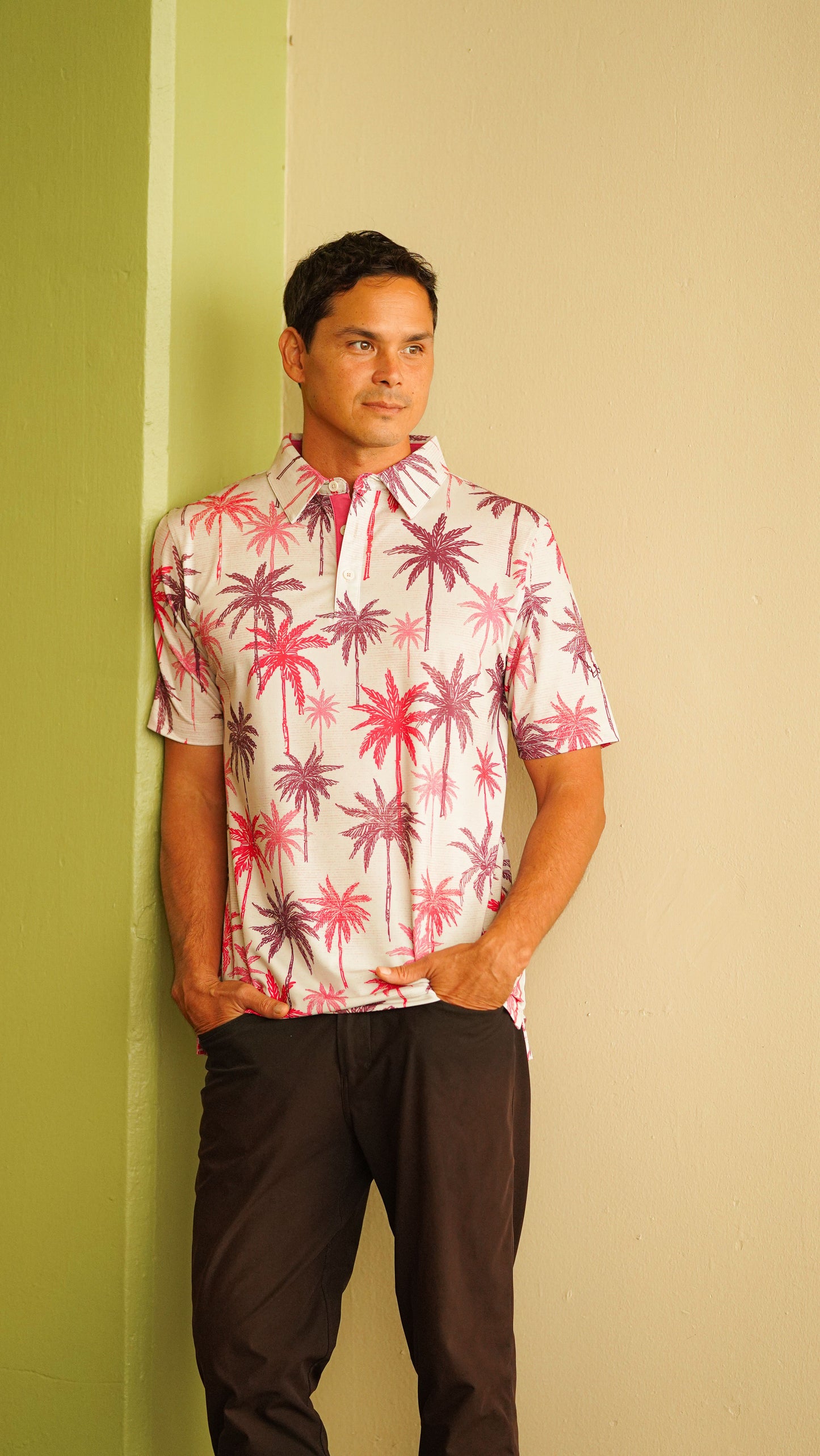 "Nucifera" White Sand- OGA Men's Polo - Sand / Plum
