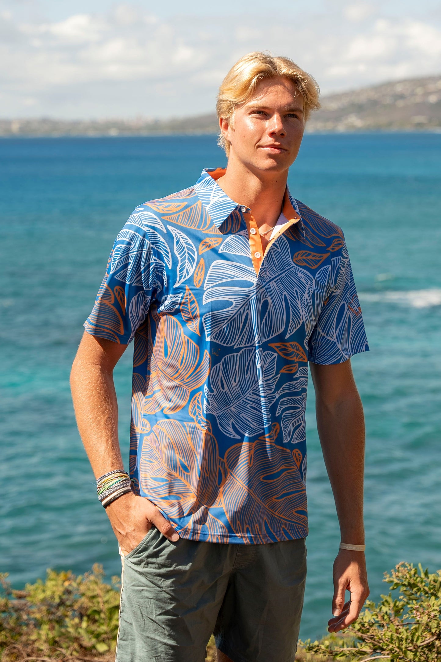 "Out of Line" Sea Gold - OGA Men's Polo - Blue / Gold