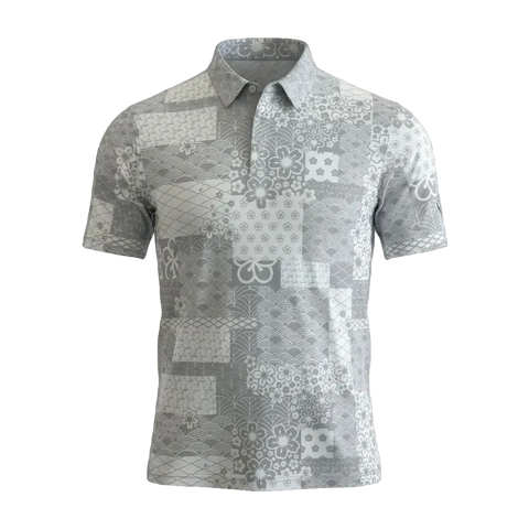 "Sashiko" Silver Mist - OGA Youth Polo - Silver / White