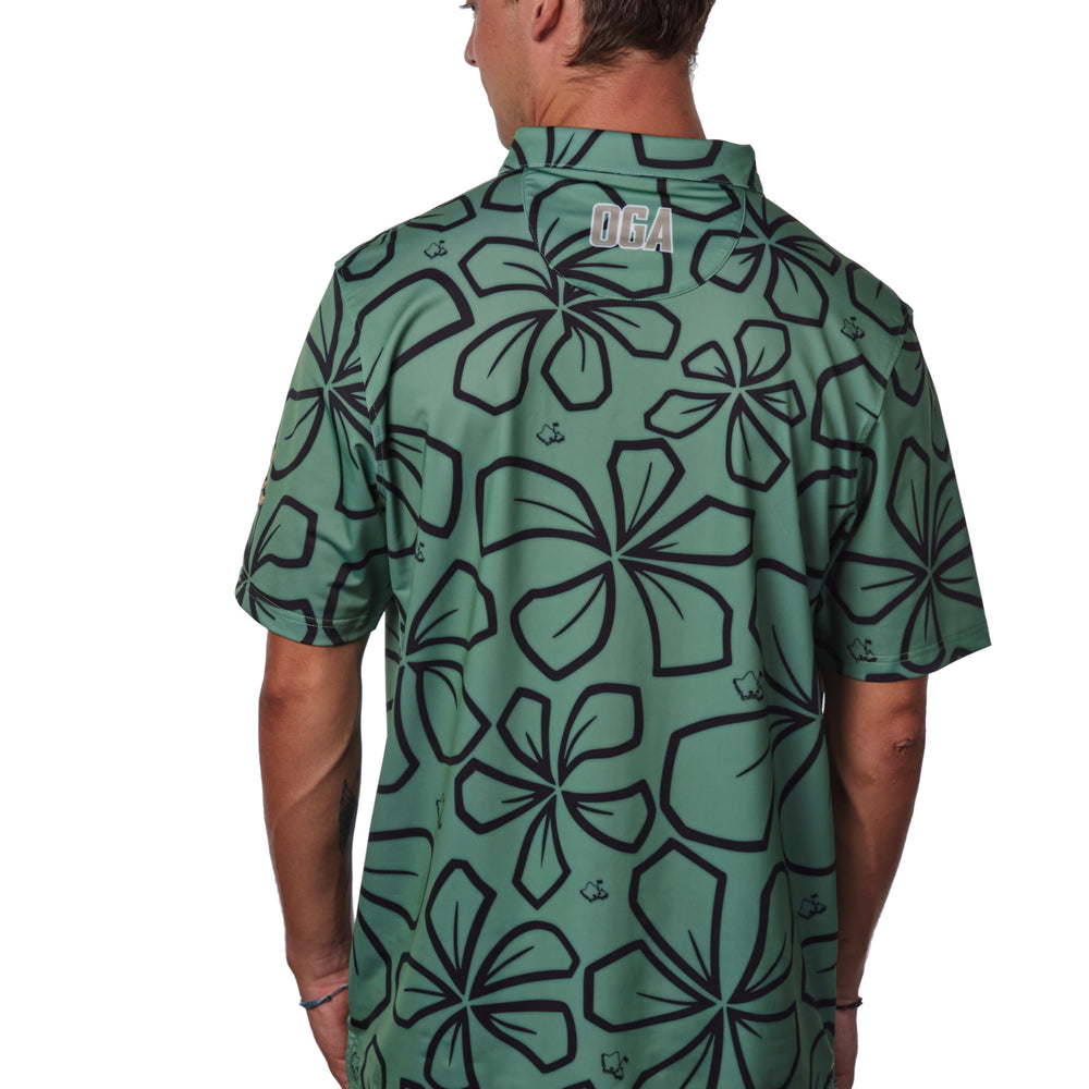 
                      
                        "Retro Plumeria" Luau Green - OGA Men's Polo - Luau Green / Black
                      
                    