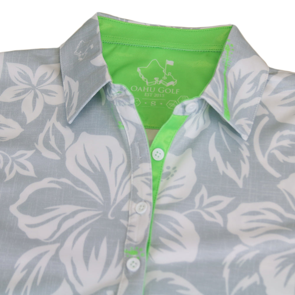 "Silver Mint Bloom" - OGA Women's Collared Polo - Silver / Neon Mint