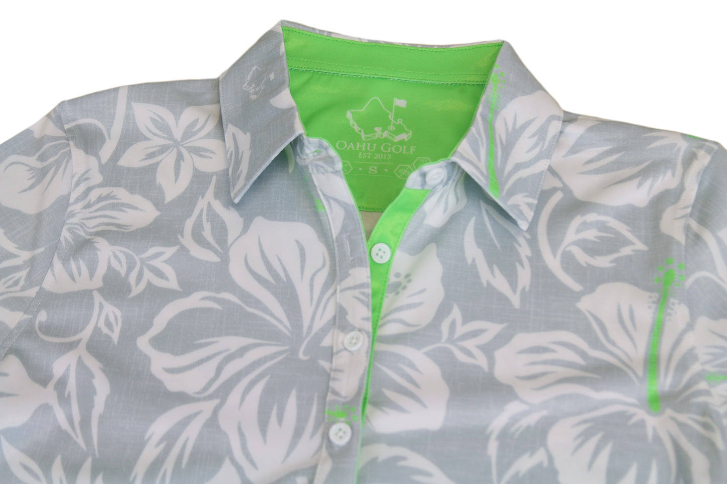 "Silver Mint Bloom" - OGA Women's Collared Polo - Silver / Neon Mint