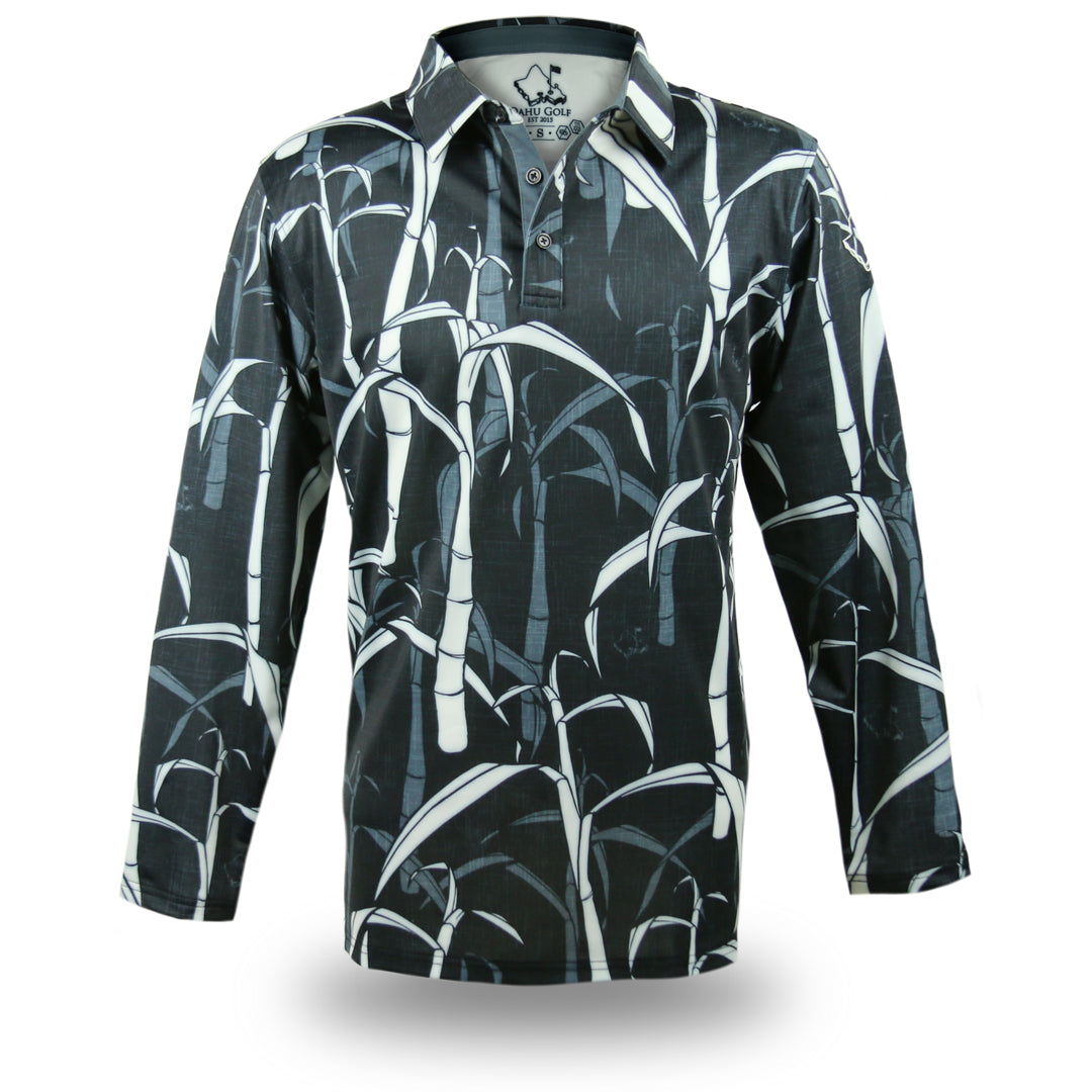 "Sugarcane" Onyx Fields - OGA Men's Long Sleeve Polo - Onyx