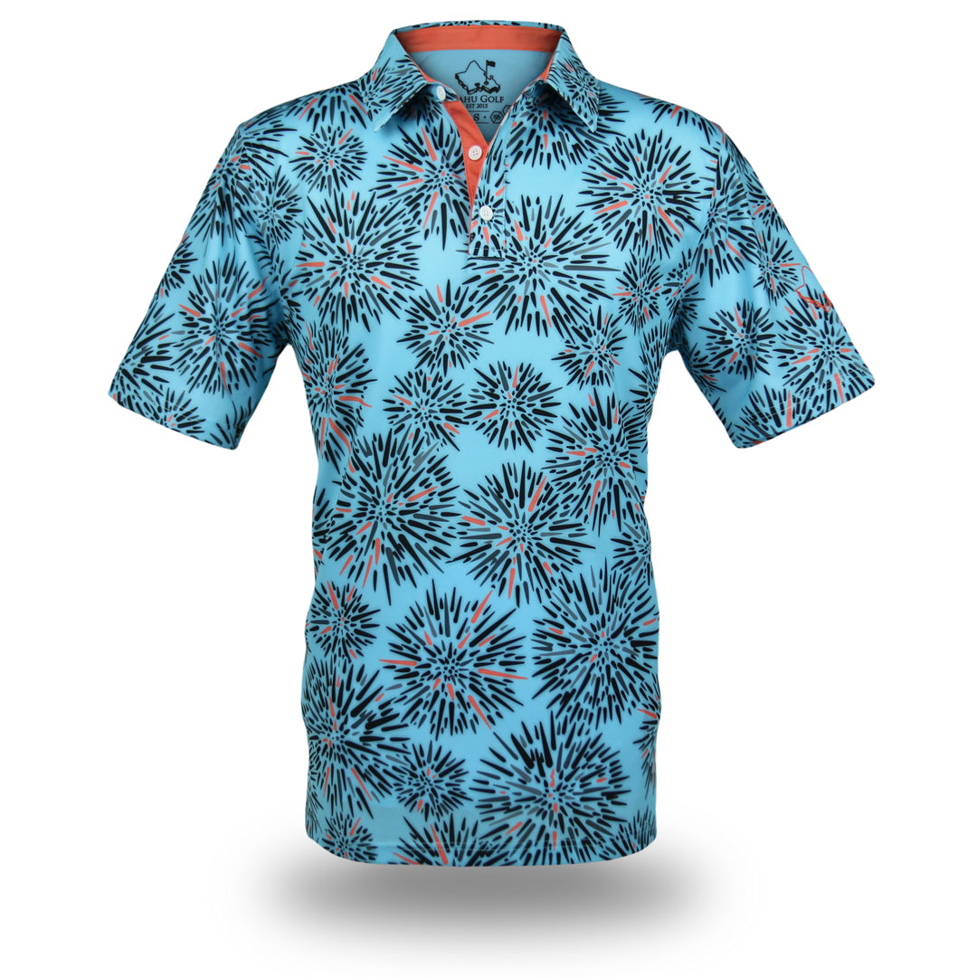 "Wana" Ocean Coral - OGA Men's Polo - Ocean Blue / Coral Pop